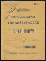 1944 A Szeged Csongrádi Takarékpénztár betéti könyve, a borítón "Nem zsidó betét" pecséttel igazolva, jó állapotban