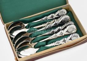 Retro süteményes kanál szett, 6 db, díszdobozban, h: 16 cm