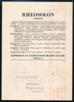1960 A Kőbányai Gyógyszergyár (Richter Gedeon Gyár) Rheosolon tabletta reklámlapja háború előtti gra...