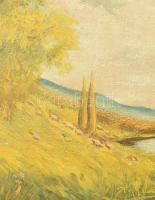 Neogrády A jelzéssel: Táj. Olaj, vászon. Dekoratív, sérült fakeretben. 52x120 cm. KIZÁRÓLAG SZEMÉLYE...