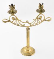 Antik bronz kétágú neorokokó gyertyatartó. Kopással, 30x35 cm