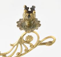 Antik bronz kétágú neorokokó gyertyatartó. Kopással, 30x35 cm