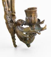 Antik bronz falitükör, kétágú gyertyatartóval, 32x20 cm