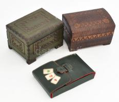 2 db díszes fadobozka, bennük francia és magyar kártyák, 12x8x8 cm + egy pakli magyar kártya, kártya...