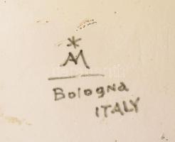 Angelo Minghetti (1822-1885): Nyolcszögletű tintatartó. Fajansz, kézzel festett, jelzett, sérülésekk...
