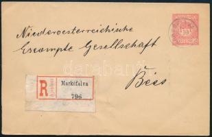 ~1913 Ajánlott 10f díjjegyes boríték Turul 25f díjkiegészítéssel (bontásnál eltépve / torn) "MARKÓFALVA"