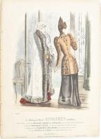 1891 A "Budapesti Bazár" divatkép melléklete, 8 db. Színes rotációs fametszet, papír, olvashatatlan jelzéssel. Lap alja részben vágott, lap széle részben sérült, kissé foltos. 37x27 cm
