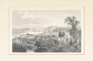 L. Rohbock (1820-1883) rajza alapján metszette A. Fesca: Pest és Buda, acélmetszet, papír, jelzett a metszeten, paszpartuban, körbevágva, 12x18 cm