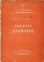 Radnóti Miklós: Orpheus nyomában. Műfordítások kétezer év költőiből. A fametszeteket Kaza György és Társa grafikai intézet készítette, a tipográfia és a borító Csillag Vera munkája. Bp., 1943, Pharos, 191 p. Első kiadás. Kiadói papírkötés, kopott, kissé sérült kiadói papír védőborítóban.