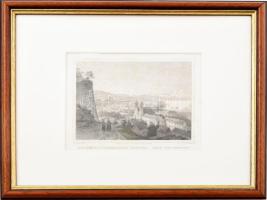 Ludwig Rohbock (1820-1883) - Johann Poppel (1807-1882): Esztergom a székesegyház teréről / Gran vom Domplatz. Acélmetszet, papír, jelzett a metszeten. Paszpartuban, üvegezett fakeretben, a lap kissé foltos, 13x17 cm, keret: 29,5x36 cm