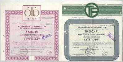 Budapest 1991-1992. "Országos Takarékpénztár és Kereskedelmi Bank Rt (OTP)" letéti jegye 5000, 10.000 és 100.000Ft-ról (3xklf) bélyegzéssel és lyukasztással érvénytelenítve, az egyik szárazpecséttel T:XF-F