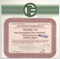 Budapest 1991-1992. "Országos Takarékpénztár és Kereskedelmi Bank Rt (OTP)" letéti jegye 5...