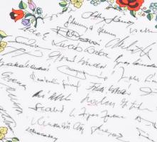 1990 Kalocsai mintás tányér, az Igazgatói Club tagjainak aláírásával, d: 24 cm