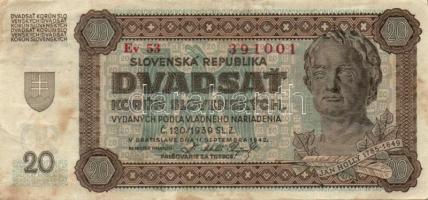 Szlovákia 1939-40. 10K, 20K, 50K, 100K T:III