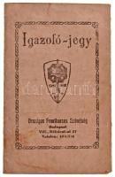 1934. "Országos Frontharcos Szövetség" kitöltött, fényképes igazoló jegye a frontharcos jelvény, a bajtársi ruha és a zöldjelvény viselésére, bélyegzésekkel.