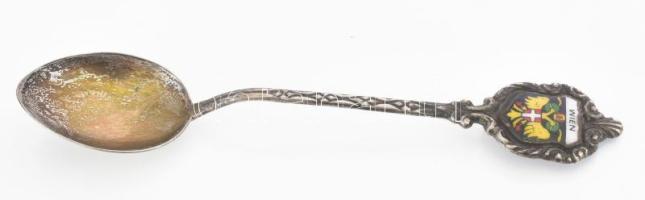 Ezüst(Ag) Bécs zománcozott címeres kiskanál, jelzett, h: 9,5 cm, bruttó: 6,7 g