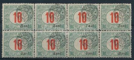 Nagyvárad 1919 Portó 10f 8-as tömb látványosan elcsúszott felülnyomással, Bodor vizsgálójellel