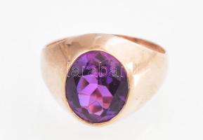 Arany (Au) 14K gyűrű ametiszttel, jelzett, méret: 61, bruttó: 6 g