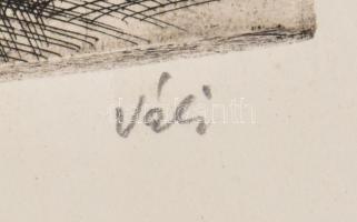 Váli Zoltán (1910-?): Műteremben (női akt). Rézkarc, papír, jelzett. Kisebb törésnyomokkal. 23x31 cm