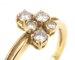 Arany (Au) 18K gyűrű brillekkel, 2×0,02 és 3×0,05 ct brillekkel, jelzett, méret: 55, bruttó: 2 g