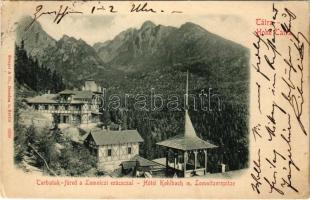 1902 Tátra, Magas-Tátra, Vyoké Tatry; Tarpatakfüred a Lomnici-csúccsal / Hotel Kohlbach m. Lomnitzerspitze / hotel, mountain peak (EK)