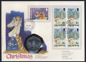 Man-sziget 1982. 50p "Karácsony" érmés, bélyeges borítékon T:BU