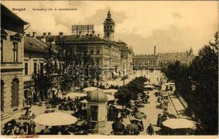 1915 Szeged, Széchenyi tér, Városháza, piac, üzletek (fl)