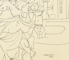 Marosán Gyula (1915-2003): Nőstény ördög IV., 1949 Tus, papír. Jelezve jobbra lent: Marosán 949. Üve...