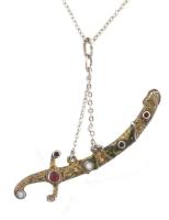 Ezüst(Ag) nyaklánc köves kard medállal, jelzett, h: 64 cm, bruttó: 9,2 g