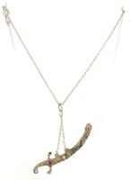 Ezüst(Ag) nyaklánc köves kard medállal, jelzett, h: 64 cm, bruttó: 9,2 g