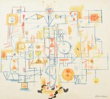 Marosán Gyula (1915-2003): INRI vázlat I. Vegyes technika, papír. Jelezve jobbra lent: Marosan. Üveg...