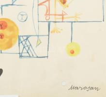 Marosán Gyula (1915-2003): INRI vázlat I. Vegyes technika, papír. Jelezve jobbra lent: Marosan. Üveg...