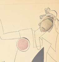 Vlagyimir Lebedev (1891-1967): Art deco hölgy . Tus, vegyes technika, papír. Jelzés nélkül. Szélei k...