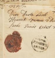 1858 Panyi Daróc (Panyidaróc, Felvidék), bizonyítvány, 15 kr okmánybélyeggel, községi bélyegzővel, s...