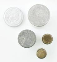 13 darabos antik porelán tégely gyűjtemény, közte értékes jelzett darabokkal, klf méretben, sérüléss...