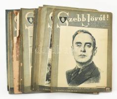 1944 Szebb Jövőt! Leventék képes hetilapja 20 száma (1944. IV. 1., 8., VI. 24, VII. 8.,15., 22.,29., VIII. 5.,12.,19.,26., IX. 2., 16., X. 28., XI. 4., 11., 18.,21.,25., XII. 2. számok.) Az 1944. X. 28. szám címlapján Szálasi Ferenccel. Szerk.: Zalai Fedor Gyula. Változó állapotban, közte szakadtak, sérültek.