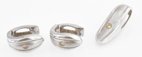 Arany (Au) 14K fehérarany ékszerszett, függő, gyűrű (méret: 53), fülbevalópár, jelzett, bruttó: 8,3 ...