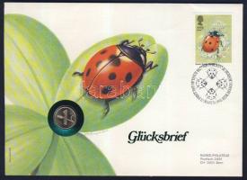 Svájc 1982. 1R érmés, bélyeges borítékon, brit bélyeggel és elsőnapi bélyegzővel T:1