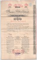 Budapest 1905. Magyar Földhitel Intézet 4%-os záloglevél 200K-ról, szelvényekkel, bélyegzésekkel T:F