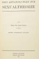 Sigmund Freud: Drei Abhandlungen zur Sexualtheorie. Lipcse és Bécs, 1915, Franz Deuticke. 3. bővített kiadás. Német nyelven. Aranyozott gerincű félvászon kötésben, borítón apró kopásnyomokkal, jó állapotban.