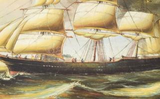 Olvashatatlan (Koons?) jelzéssel: Vitorlás. Olaj, fa. Dekoratív fakeretben. 20,5x25,5 cm