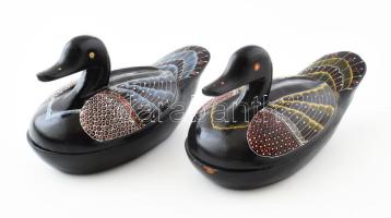 2 db lakkozott fa kacsa formájú (ékszeres)doboz. Kézzel festett, hibátlan 21 cm