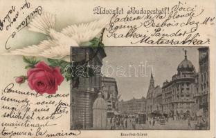 Budapest VII. Erzsébet körút, H. & S. Serie VII. Nr. 52, floral litho (ázott sarok / wet corner)