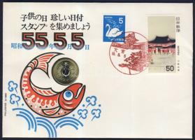 Japán 1990. 5Y "55.5.5" érmés, bélyeges borítékon, alkalmi bélyegzővel T:1