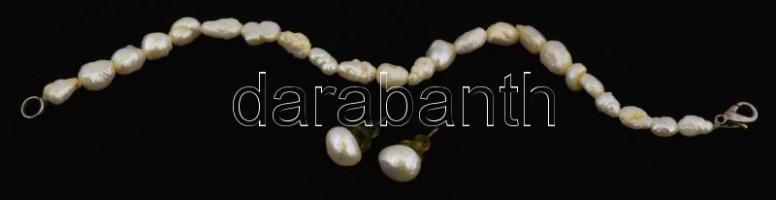 Tenyésztett gyöngy ékszer szett: nyaklánc, karlánc, fülbevaló