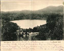 1904 Tusnádfürdő, Baile Tusnad; Szent Anna tó. Brunner Lajos kiadása. 2-részes kinyitható panorámalap / lake, spa. 2-tiled folding panoramacard (EB)