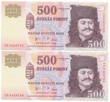 2006. 500Ft (2x) A forradalom 50. évfordulója 1956. október 23., egyugrásos sorszámkövetők EB 6428752 és EB 6428754 T:UNC,AU  Adamo F54EE