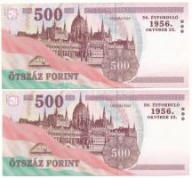 2006. 500Ft (2x) "A forradalom 50. évfordulója 1956. október 23.", egyugrásos sorszámkövet...