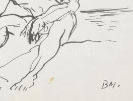 Borsos Miklós (1906-1990):Rajzoló akt. Ofszet, papír, jelzett a nyomaton. Övegezett keretben 12x15 c...