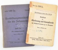 2 db katonai kiképzőkönyv. Ausbildungsvorschrift für die Infanterie, Heft 2a: Die Schützenkompanie Vom 16.3. 1941 Berlin, 1941 Offene Worte 255p + kih mell, + Merkblatt für Gliederung und Kampfweise der Schützenkompanie zu 12 Truppen Zum Einlegen in die H.Dv. 130/2b Berlin, 1939. Offene Worte, Sérült papírborítóval